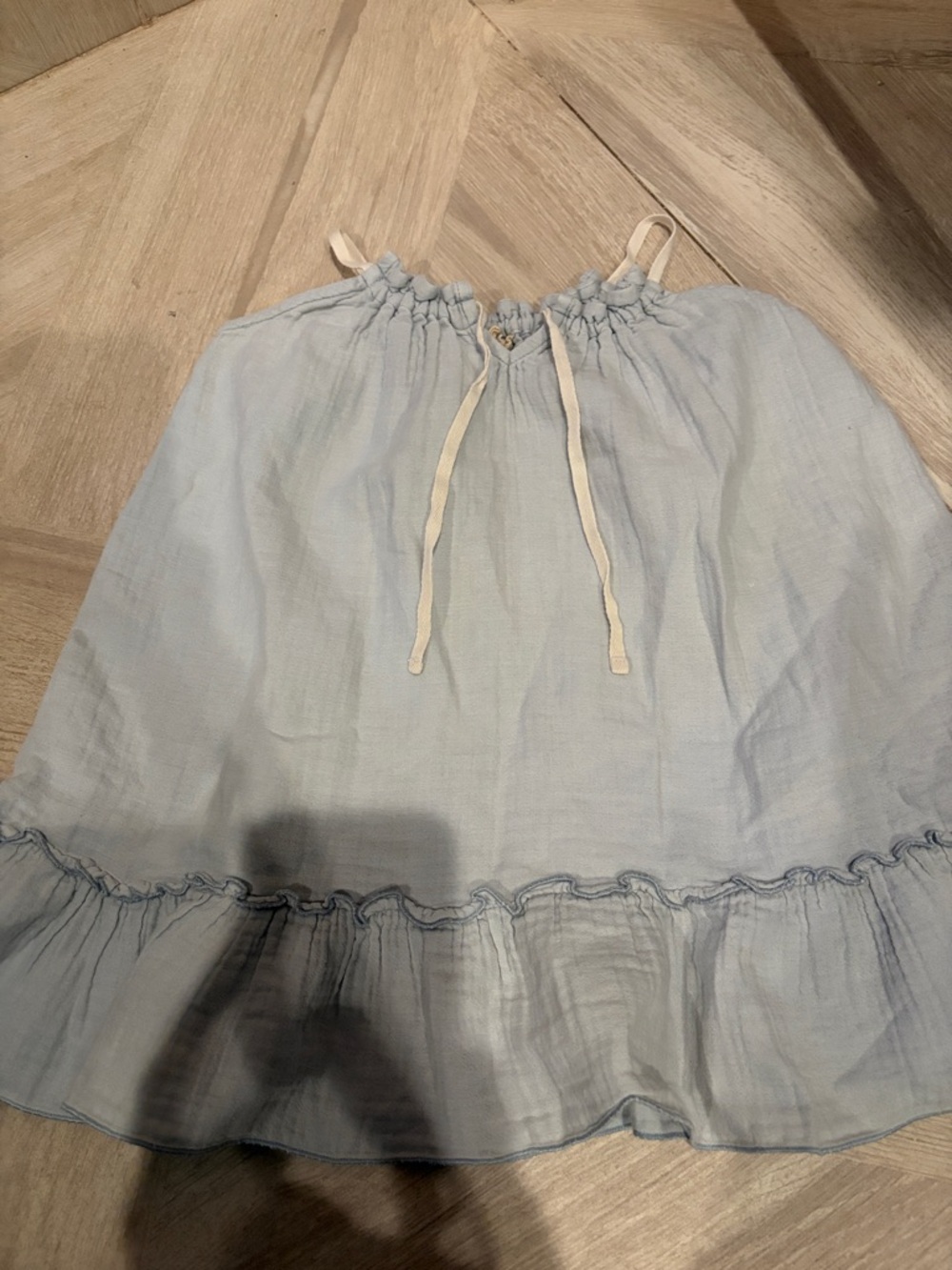 Light Blue Girls' Tiered Sundress with Tie Straps